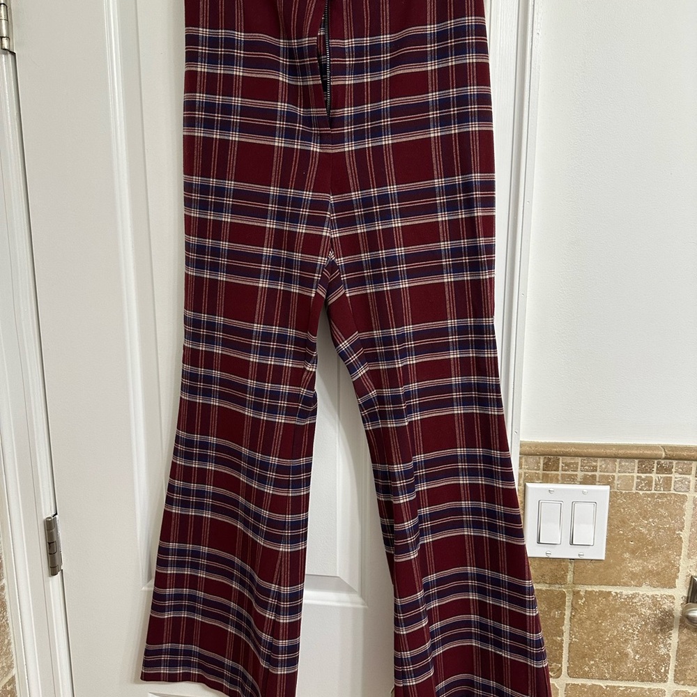 Plaid Wide-Leg Pants in Red and Blue